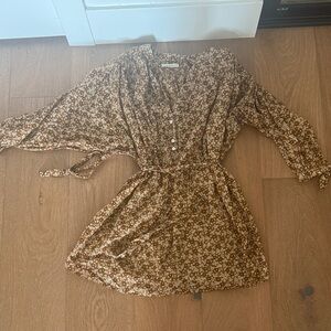 Doen Brown Floral Long Sleeve Dress